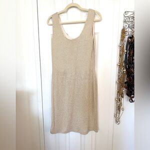 🎀 Beautiful ST JOHN DRESS Evening Knit 14 Gold & Cream 🎀